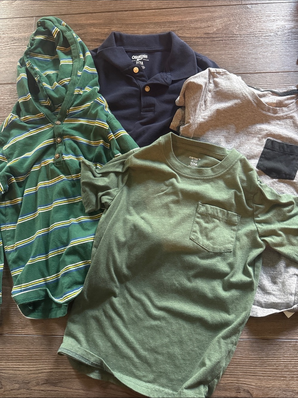Carter's Green Crewneck Tee with Pocket - Gray & Navy Layered Look